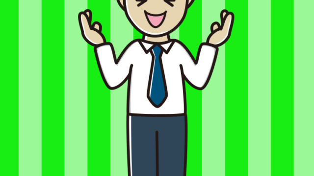 笑いながら話す男性会社員（ワイシャツ）のイラスト【色、背景あり】PNG