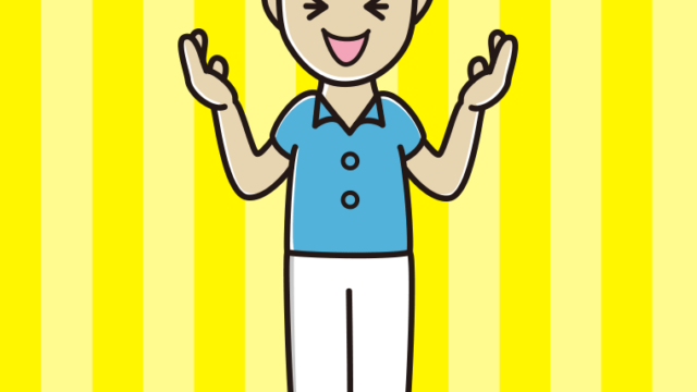 笑いながら話す男性会社員（クールビズ）のイラスト【色、背景あり】PNG