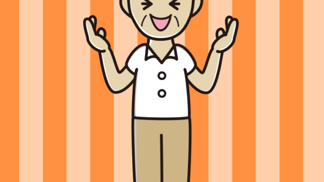 笑いながら話す年配男性会社員（クールビズ）のイラスト【色、背景あり】PNG