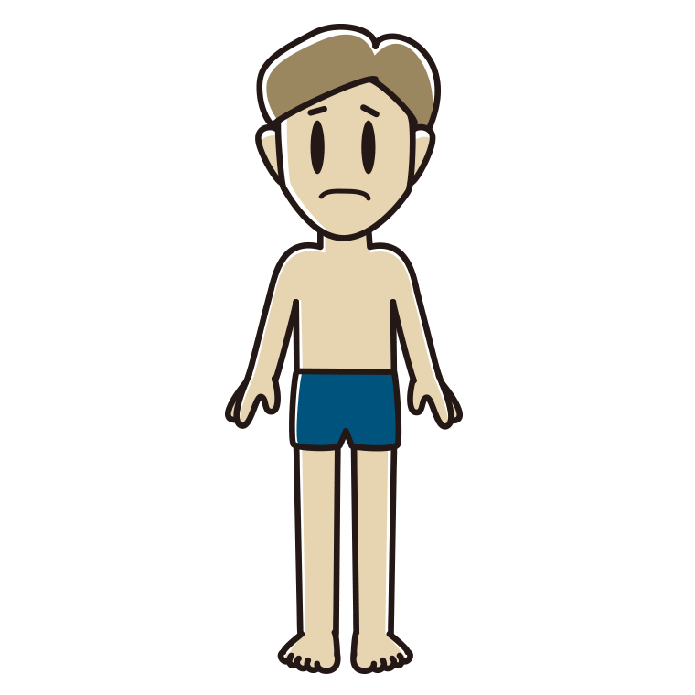 困るスクール水着の男性のイラスト【色あり、背景なし】透過PNG