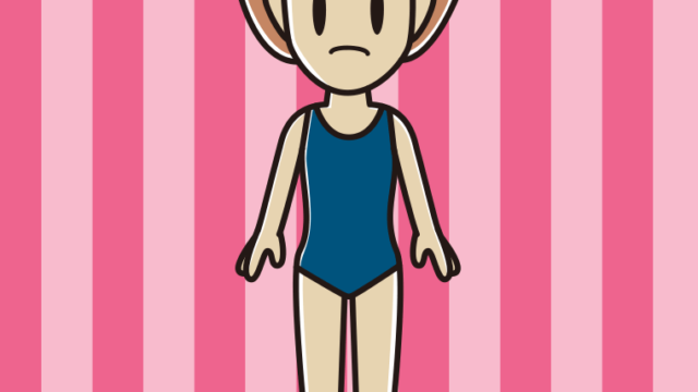 困るスクール水着の女性のイラスト【色、背景あり】PNG