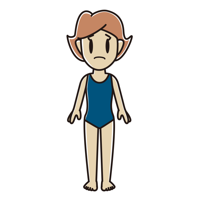 困るスクール水着の女性のイラスト【色あり、背景なし】透過PNG