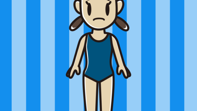 困るスクール水着の女子中学生のイラスト【色、背景あり】PNG
