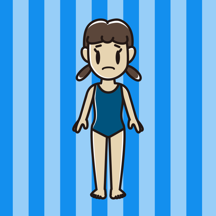困るスクール水着の女子中学生のイラスト【色、背景あり】PNG