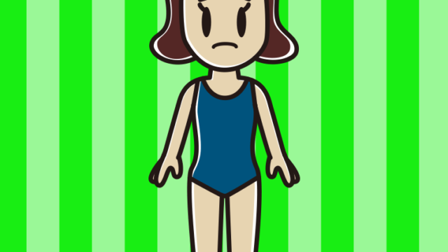 困るスクール水着の女子高校生のイラスト【色、背景あり】PNG
