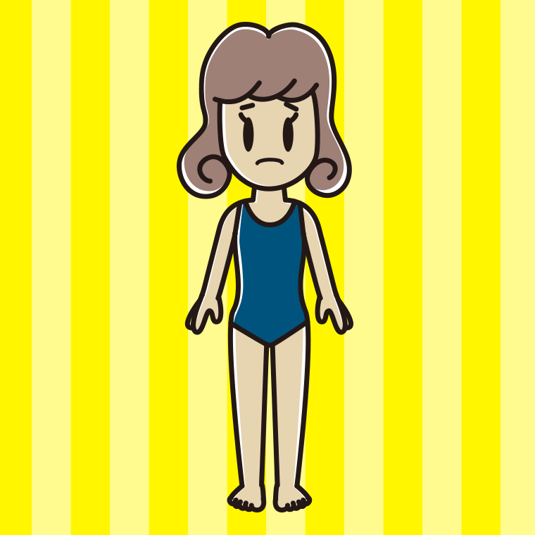 困るスクール水着の女子大学生のイラスト【色、背景あり】PNG
