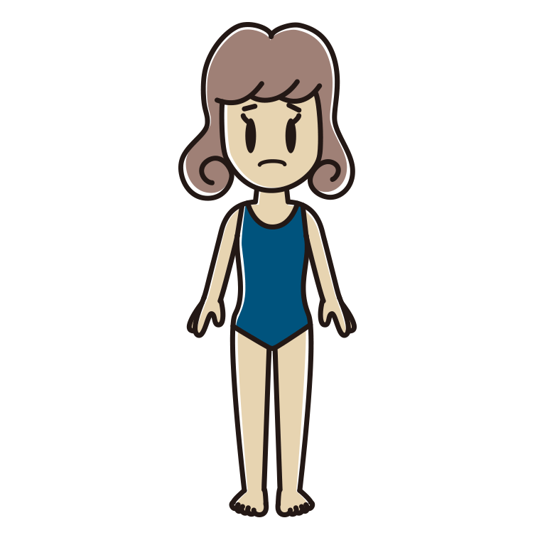 困るスクール水着の女子大学生のイラスト【色あり、背景なし】透過PNG
