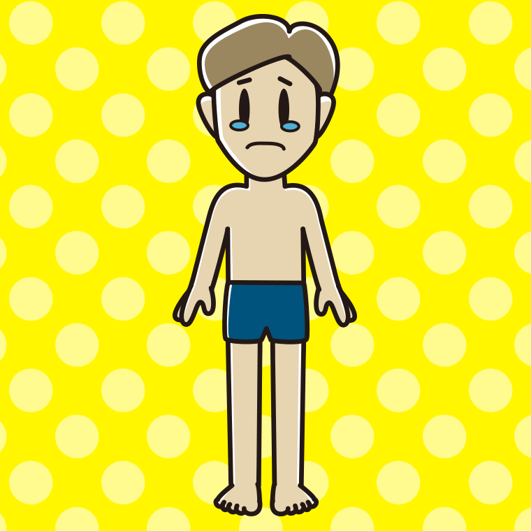 泣くスクール水着の男性のイラスト【色、背景あり】PNG