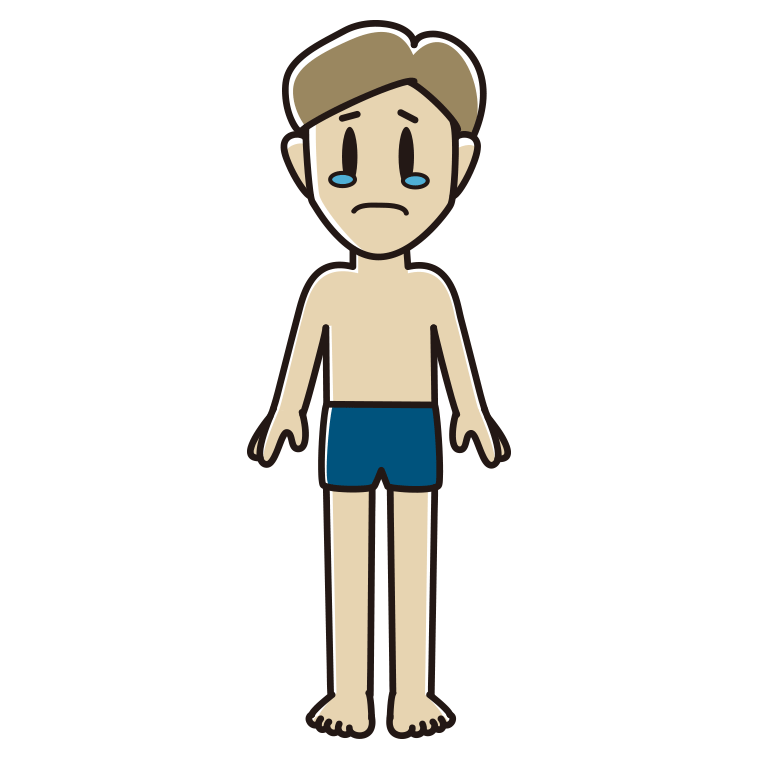 泣くスクール水着の男性のイラスト【色あり、背景なし】透過PNG