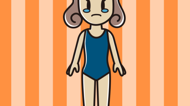 泣くスクール水着の女子大学生のイラスト【色、背景あり】PNG