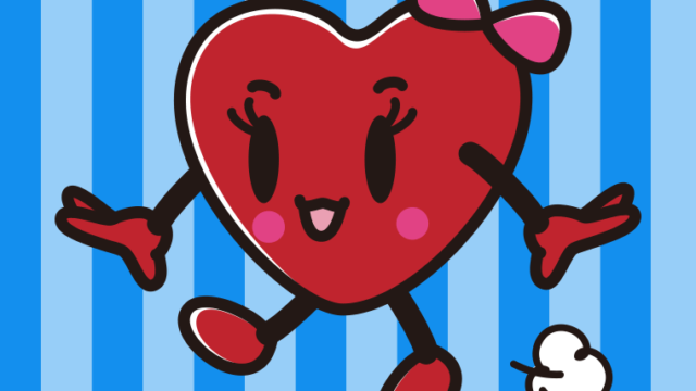 歩くバレンタインチョコちゃんのイラスト【色、背景あり】PNG