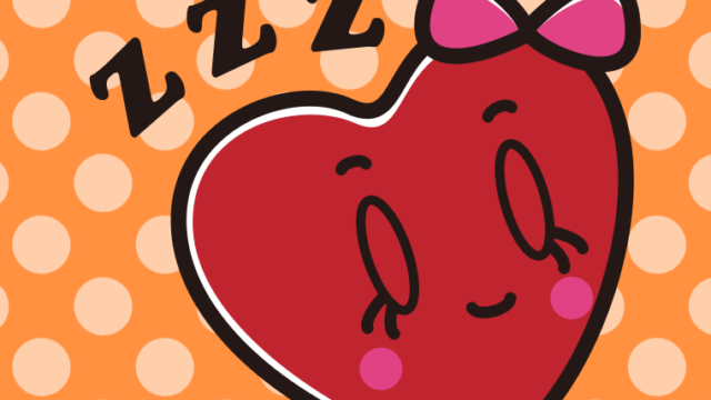 眠るバレンタインチョコちゃんのイラスト【色、背景あり】PNG