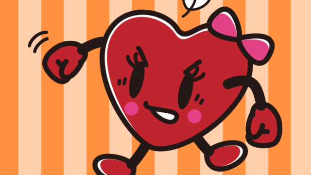 パンチするバレンタインチョコちゃんのイラスト【色、背景あり】PNG