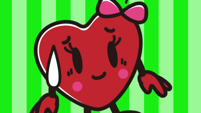 苦笑いするバレンタインチョコちゃんのイラスト【色、背景あり】PNG