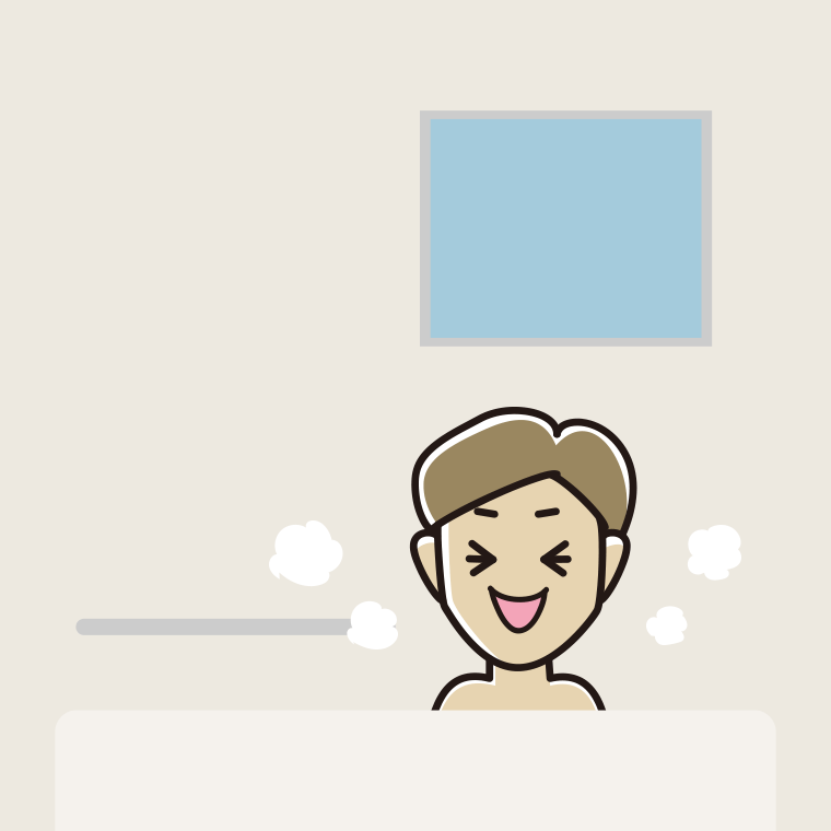 お風呂で笑う男性のイラスト【色、背景あり】PNG