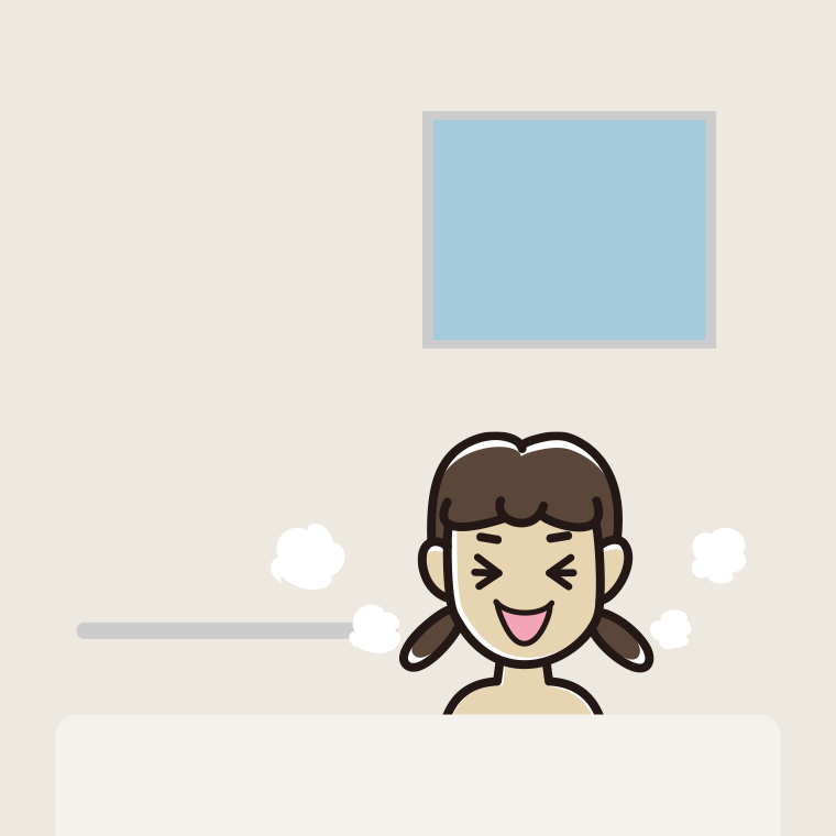 お風呂で笑う女子中学生のイラスト【色、背景あり】PNG