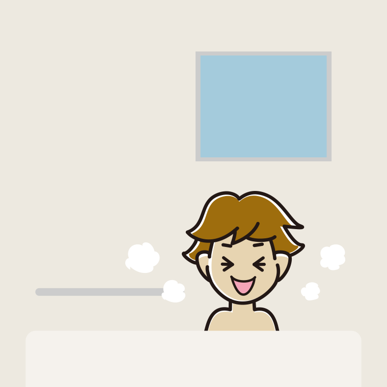 お風呂で笑う男子高校生のイラスト【色、背景あり】PNG