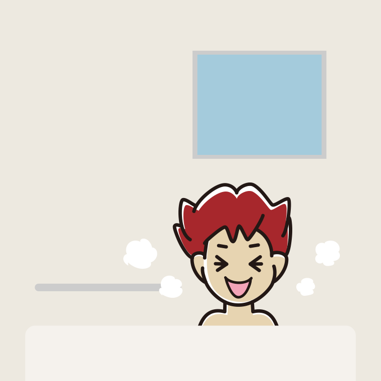 お風呂で笑う男子大学生のイラスト【色、背景あり】PNG