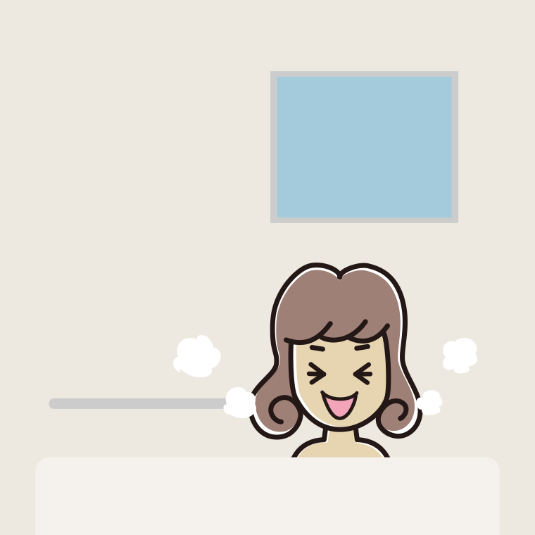 お風呂で笑う女子大学生のイラスト【色、背景あり】PNG