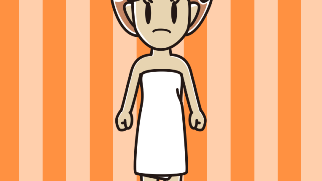 怒るバスタオル姿の女性のイラスト【色、背景あり】PNG
