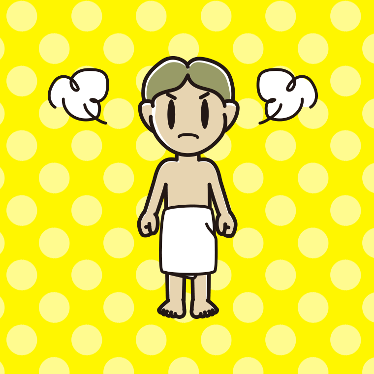 怒るバスタオル姿の小学生男子のイラスト【色、背景あり】PNG