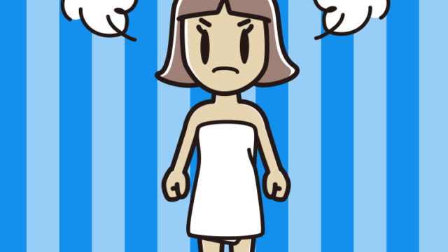 怒るバスタオル姿の小学生女子のイラスト【色、背景あり】PNG