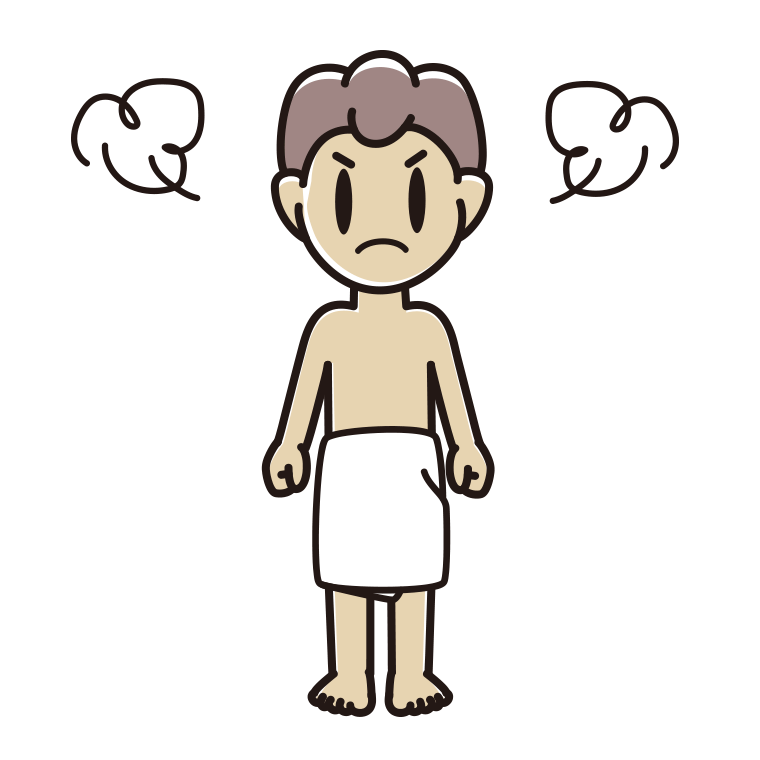 怒るバスタオル姿の男子中学生のイラスト【色あり、背景なし】透過PNG