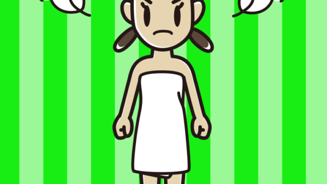 怒るバスタオル姿の女子中学生のイラスト【色、背景あり】PNG