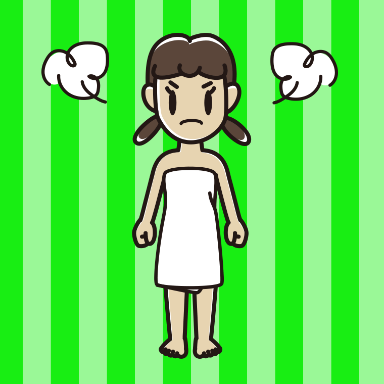 怒るバスタオル姿の女子中学生のイラスト【色、背景あり】PNG