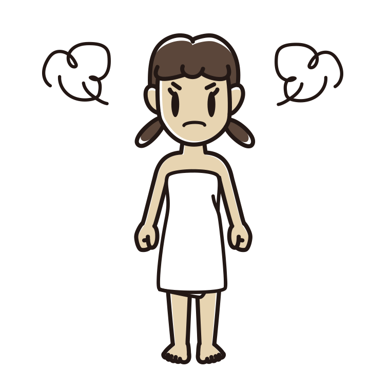 怒るバスタオル姿の女子中学生のイラスト【色あり、背景なし】透過PNG