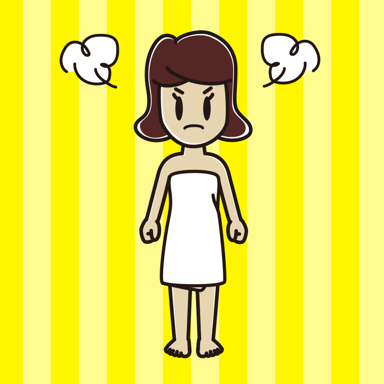 怒るバスタオル姿の女子高校生のイラスト【色、背景あり】PNG
