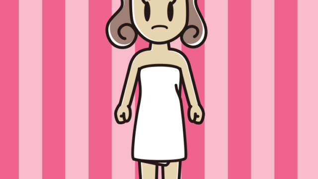 怒るバスタオル姿の女子大学生のイラスト【色、背景あり】PNG