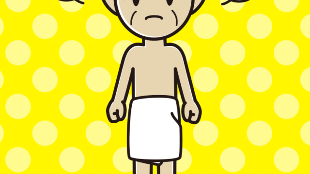 怒るバスタオル姿のおじいさんのイラスト【色、背景あり】PNG