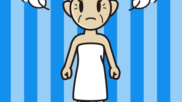 怒るバスタオル姿のおばあさんのイラスト【色、背景あり】PNG