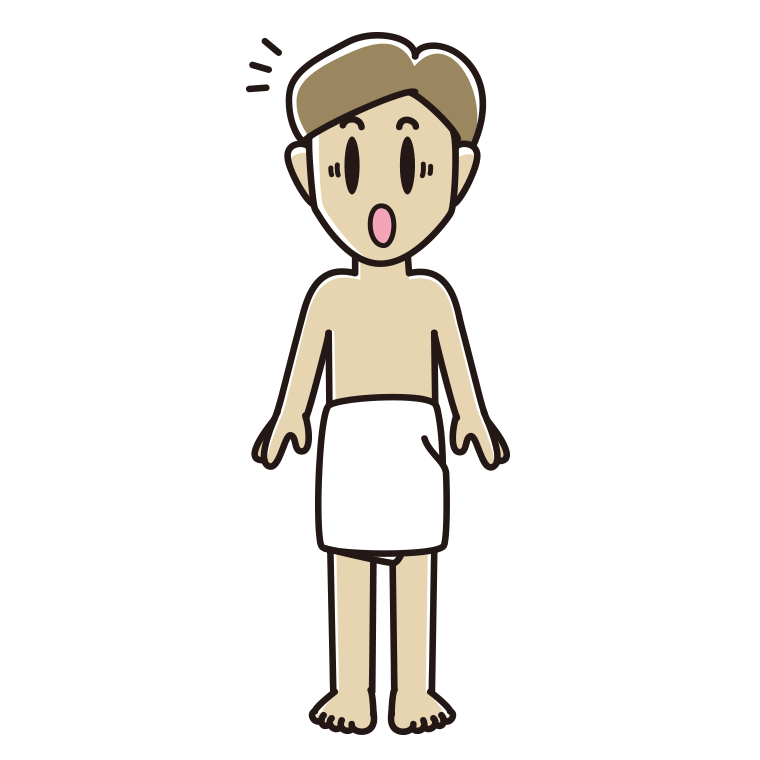 驚くバスタオル姿の男性のイラスト【色あり、背景なし】透過PNG