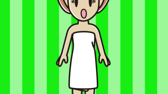 驚くバスタオル姿の女性のイラスト【色、背景あり】PNG