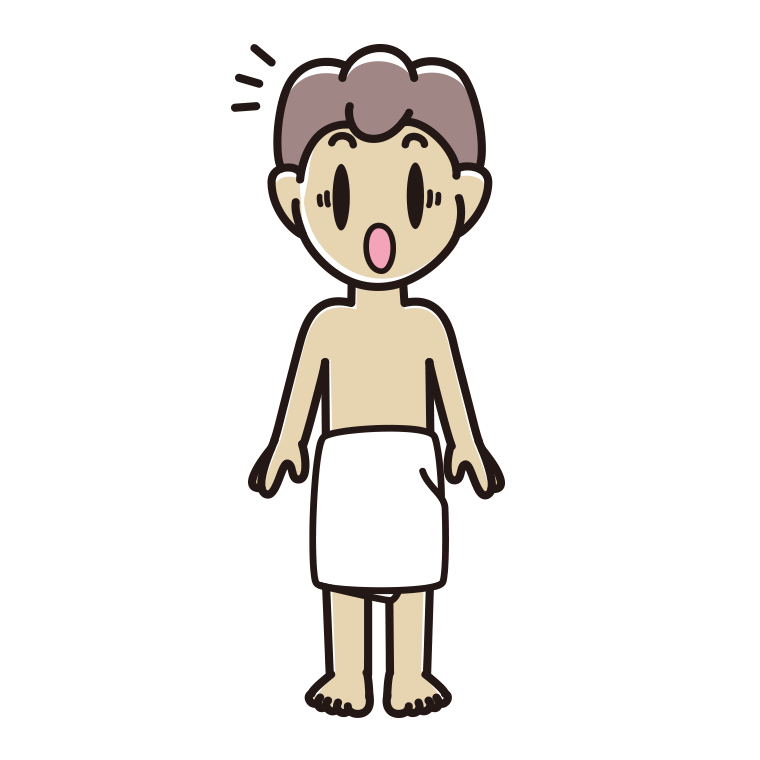 驚くバスタオル姿の男子中学生のイラスト【色あり、背景なし】透過PNG