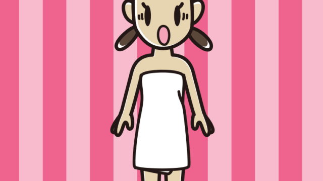 驚くバスタオル姿の女子中学生のイラスト【色、背景あり】PNG