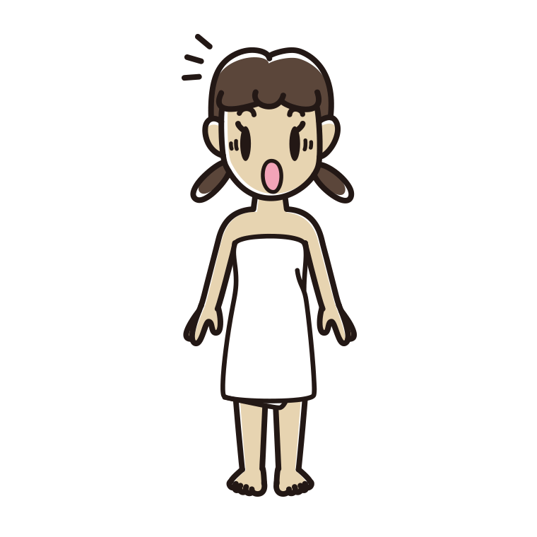 驚くバスタオル姿の女子中学生のイラスト【色あり、背景なし】透過PNG