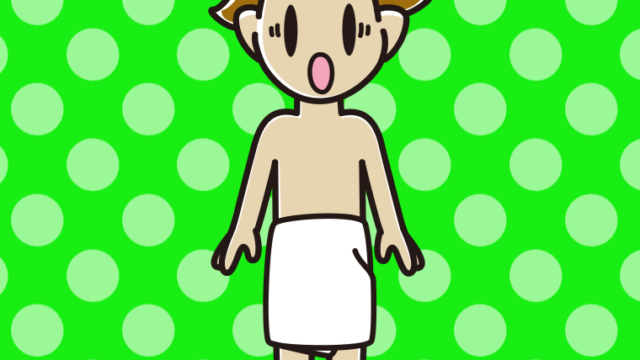 驚くバスタオル姿の男子高校生のイラスト【色、背景あり】PNG