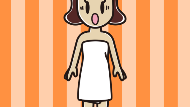 驚くバスタオル姿の女子高校生のイラスト【色、背景あり】PNG