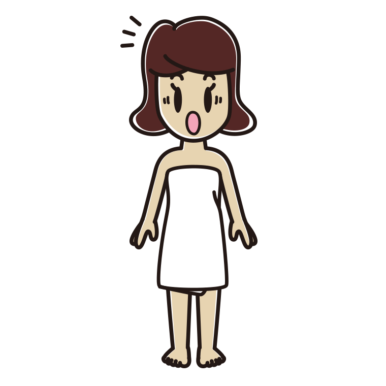 驚くバスタオル姿の女子高校生のイラスト【色あり、背景なし】透過PNG