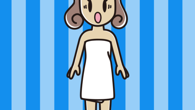 驚くバスタオル姿の女子大学生のイラスト【色、背景あり】PNG