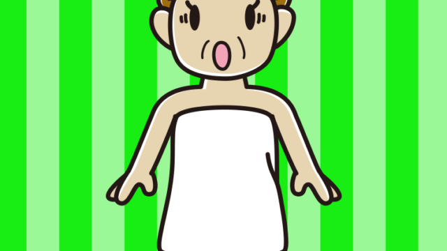 驚くバスタオル姿のおばさんのイラスト【色、背景あり】PNG