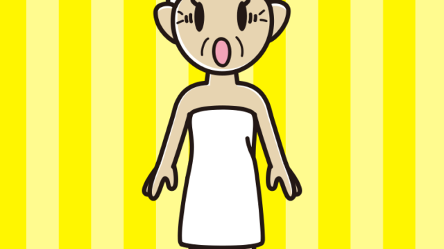 驚くバスタオル姿のおばあさんのイラスト【色、背景あり】PNG