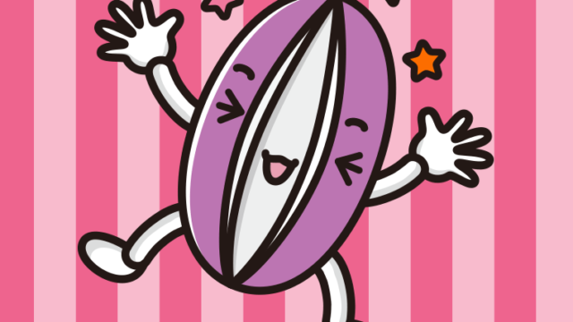 喜ぶあけびちゃんのイラスト【色、背景あり】PNG