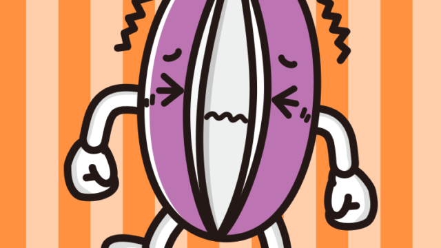 ブルブル震えるあけびちゃんのイラスト【色、背景あり】PNG