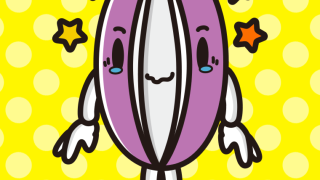 ジーンとするあけびちゃんのイラスト【色、背景あり】PNG