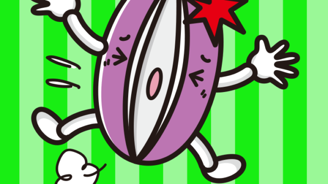 ぶつかるあけびちゃんのイラスト【色、背景あり】PNG