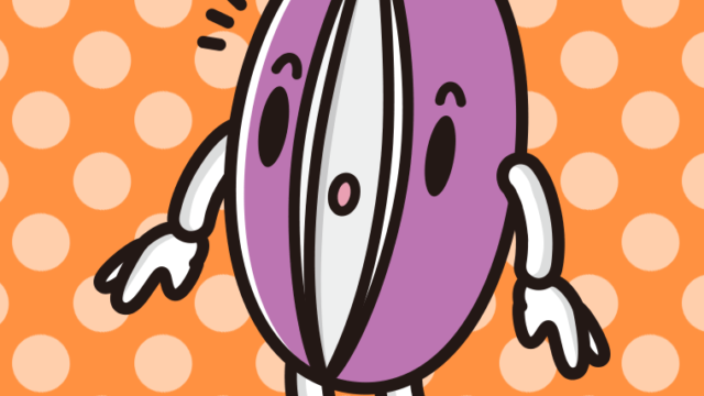 何かに気付くあけびちゃんのイラスト【色、背景あり】PNG